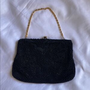 Vintage Elegant Black Beaded Clutch